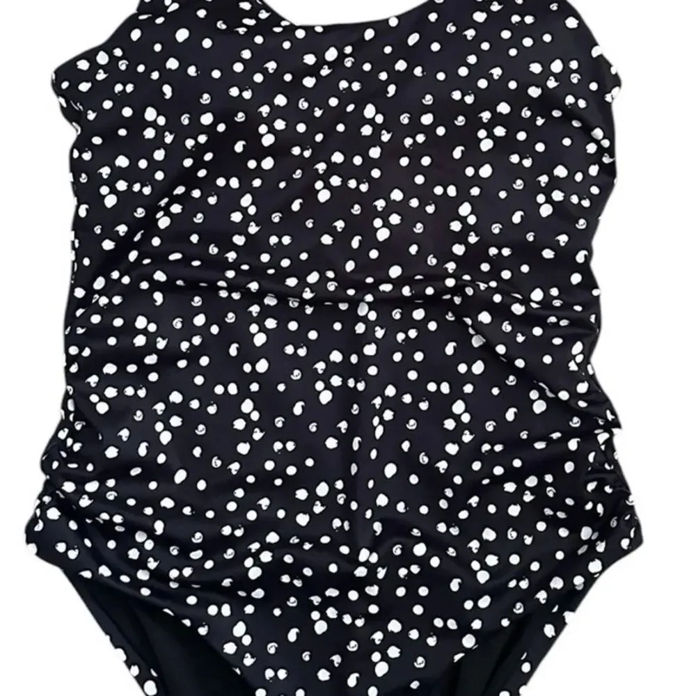 Movemama Ribbed Nursing Swimsuit Black White Scattered Dot One Piece L - Picture 9 of 9